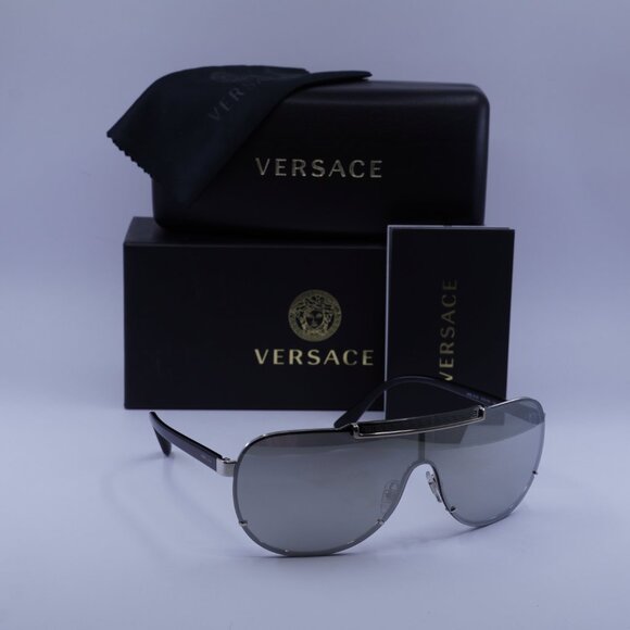 Versace VE2140 10006G Shield Sunglasses – Silver\Grey - Picture 4 of 9